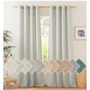 NICETOWN 2 Pc Gray Linen Curtains Privacy Light Filtering Incld 2 Pc Holdbacks