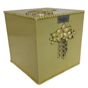 Nicole Miller New York Tissue Box Cover Delias Cream 3D Floral Applique Beads