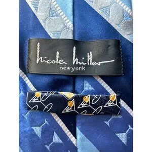 Nicole Miller NY Bartender All Silk Tie MARTINI Glass Blue Stripe Novelty 60"