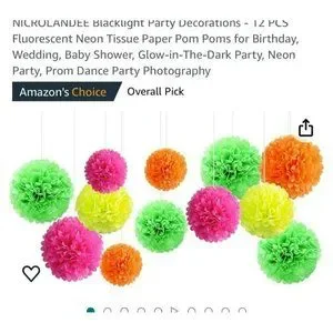 Nicrolandee Blacklight Party Decor 12 Pcs Neon Tissue Paper Flower