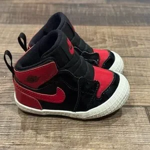 Nike Air Jordan 1 Crib Bootie Bred Black Red White Baby Shoes Size 3C AT3745-063