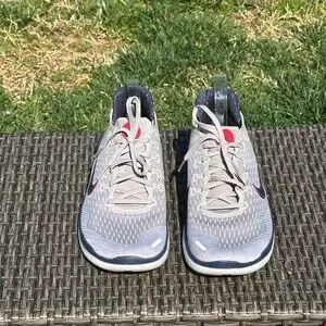 Nike Gray And Red Athletic Shoes With Breathable Mesh