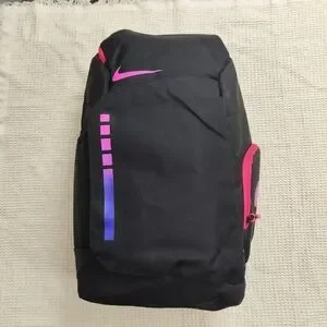 Nike Men's Black Backpack with Pink and Purple Highlights