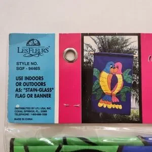 Nip Vintage Decorative House‎ Flag Outdoor Large 28 x 40 LOVE Birds (PARROTS)