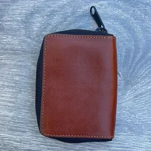 Nixon Orbit Zip Card Leather Wallet Saddle