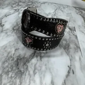 Nocona Belt Co Girls Brown Leather Belt Pink Cross Rhinestones Size 20 N4413630