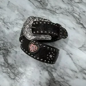 Nocona Belt Co Girls Brown Leather Belt Pink Cross Rhinestones Size 20 N4413630