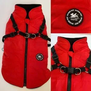 Norbi Pet Dog Fleece Lined Harness Jacket Vest Coat Parka XL New Red