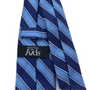 Nordstrom Kids Boys Blue Checkered Stripe Twill Wool Silk Neck Tie