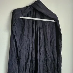 Nordstrom Rack Black Crinkled Scarf Oversized Wrap Frayed Edge Minimalist Layer