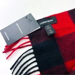 Nordstrom Red Buffalo Plaid Cashmere Scarf