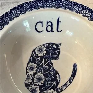 Norma Sherman Calico Cat Dish Blue And White Cat Bowl England Vintage