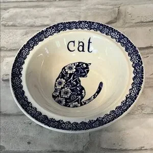 Norma Sherman Calico Cat dish Blue and White Cat Bowl England vintage
