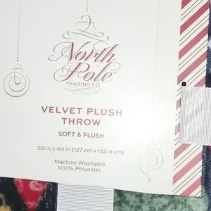 NORTHPOLE Velvet Plush Throw With Holiday Ornaments
