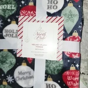 NORTHPOLE Velvet Plush Throw With Holiday Ornaments