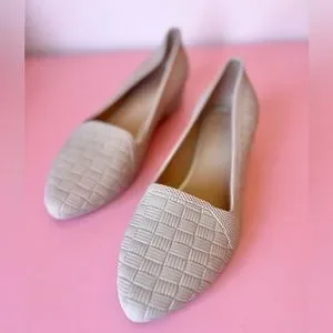 Nude Woven Textured Almond Toe Ballet Flats By Passage