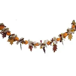 NWOT Autumn Pumpkin Garland With Wooden Leaves