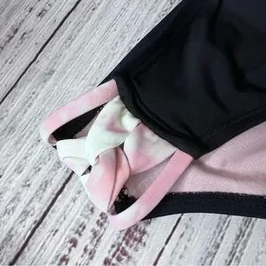 NWOT Black Bikini Swim Bottom With Pink And White Tie Die Accent