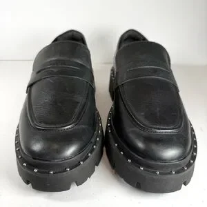 NWOT Schutz Women’s Black Leather Studded Loafers Christie Size 9