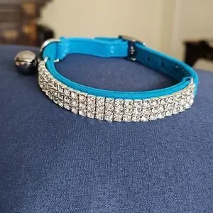 NWOT Soft blue velvet adjustable cat collar with rhinestones and a bell