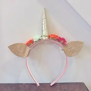 NWOT Sparkly Unicorn Floral Gold & Pink Girls Headband
