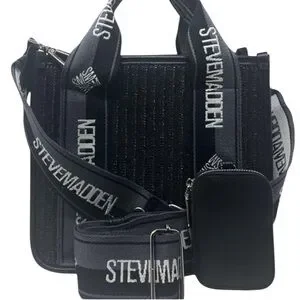 NWOT Steve Madden Black BWEBBER Tote / Crossbody Bag Guitar Style Clip