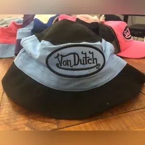NWOT Von Dutch Logo Bucket Hat in Black and Light Blue (Kids sizing)