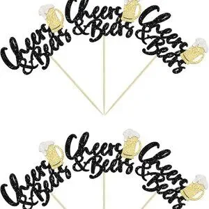 NWT 24 Pack Cheers And Beers Cupcake Toppers Glitter Beer Mug Cake Pick Decor
