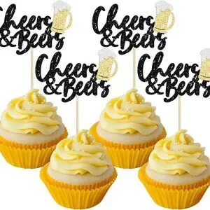 NWT 24 Pack Cheers And Beers Cupcake Toppers Glitter Beer Mug Cake Pick Decor