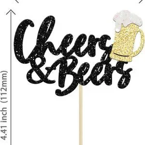 NWT 24 Pack Cheers and Beers Cupcake Toppers Glitter Beer Mug Cake Pick Decor