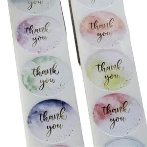 NWT- 500 Watercolor & Gold Thank You Stickers
