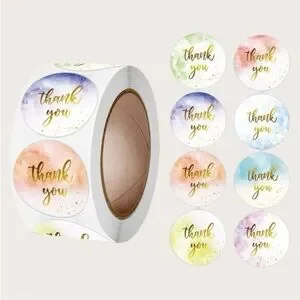 NWT- 500 Watercolor & Gold Thank You Stickers
