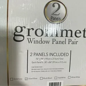 NWT Alvera Grommet Window Embroidered Panel Pair Silver 76” W X 84”L