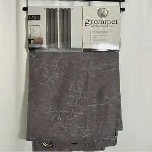 NWT Alvera Grommet Window Embroidered Panel Pair Silver 76” W X 84”L