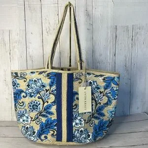 NWT Antik Kraft Jute Handmade Floral Print Tote