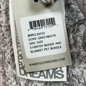 NWT Barefoot Dreams Dove Gray White Pet Bundle Starfish Buddie And Blanket