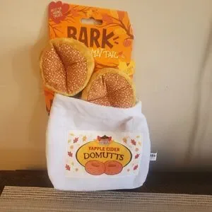 NWT Bark Box Yapple Cider Domutts An Autumn Tail Dog Toy Crinkle Bag Fall Donuts