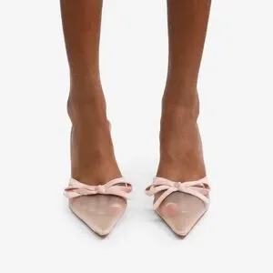 NWT Blush Mesh Pointed Toe Heels with Bow Detail