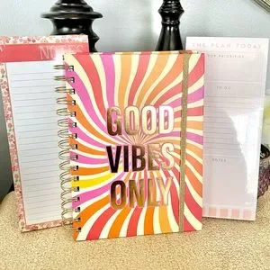 NWT GOOD VIBES ONLY Hardcover Notebook Journal/ 2 Pk Notepads Stationery Bundle