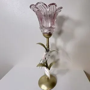 NWT Karma Home Viral Gold Pink Flower Lily Rose Lamp TikTok