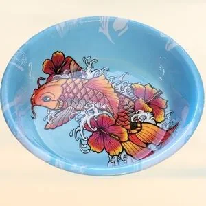NWT Komodo Koi Fish L Tattoo Enamel Coated Stainless Steel Pet Bowl Reptile