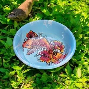 NWT Komodo Koi Fish L Tattoo Enamel Coated Stainless Steel Pet Bowl Reptile