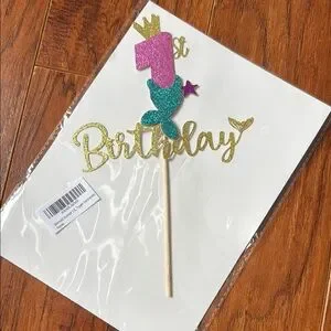 NWT Mermaid Cake Topper 1st Birthday Cupcake Happy Birthday Party Decorations