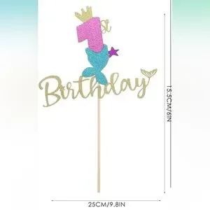 NWT Mermaid Cake Topper 1st Birthday Cupcake Happy Birthday Party Decorations