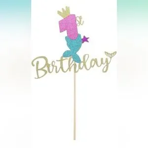 NWT Mermaid Cake Topper 1st Birthday Cupcake Happy Birthday Party Decorations