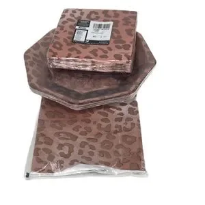 NWT Metallic Rose Gold Leopard Print Octagonal Paper Dessert Plates Table Cloth