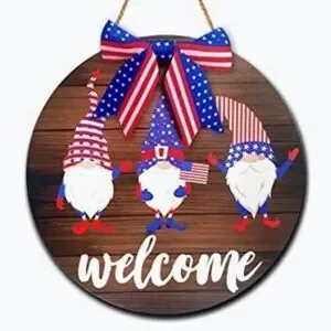 NWT Patriotic Gnome Wooden Door Sign