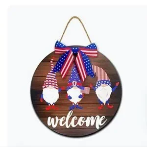 NWT Patriotic Gnome Wooden Door Sign