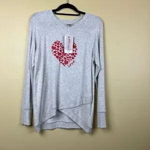 NWT Philosophy Republic Clothing Sweatshirt Top Oversized Hearts Gray Red Cozy