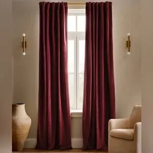 NWT Quince Set 2 Cotton Velvet Curtain Bordeaux 48 x 84 Light Filtering